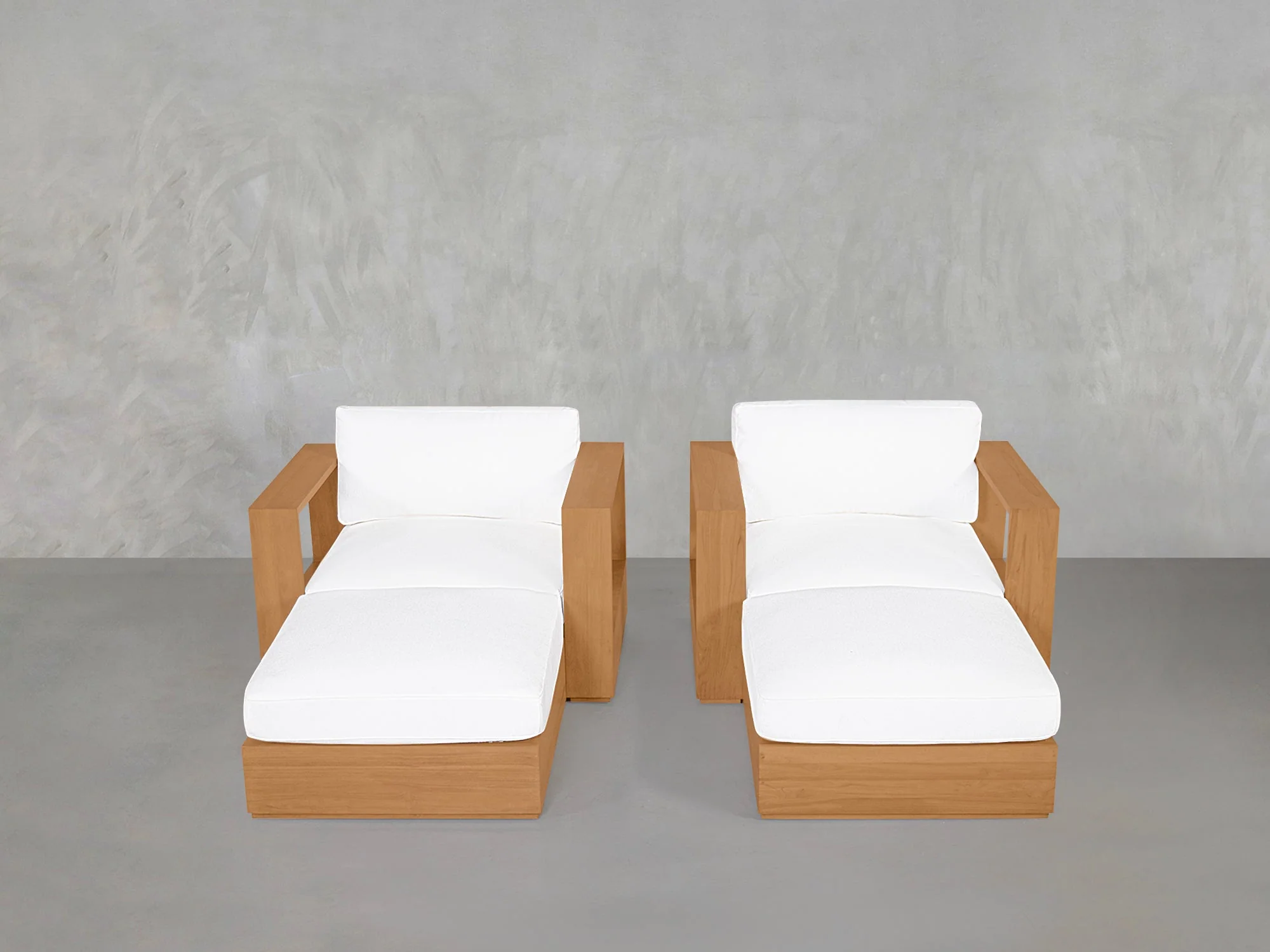 Double Armchairs with Ottomans Teak Outdoor
