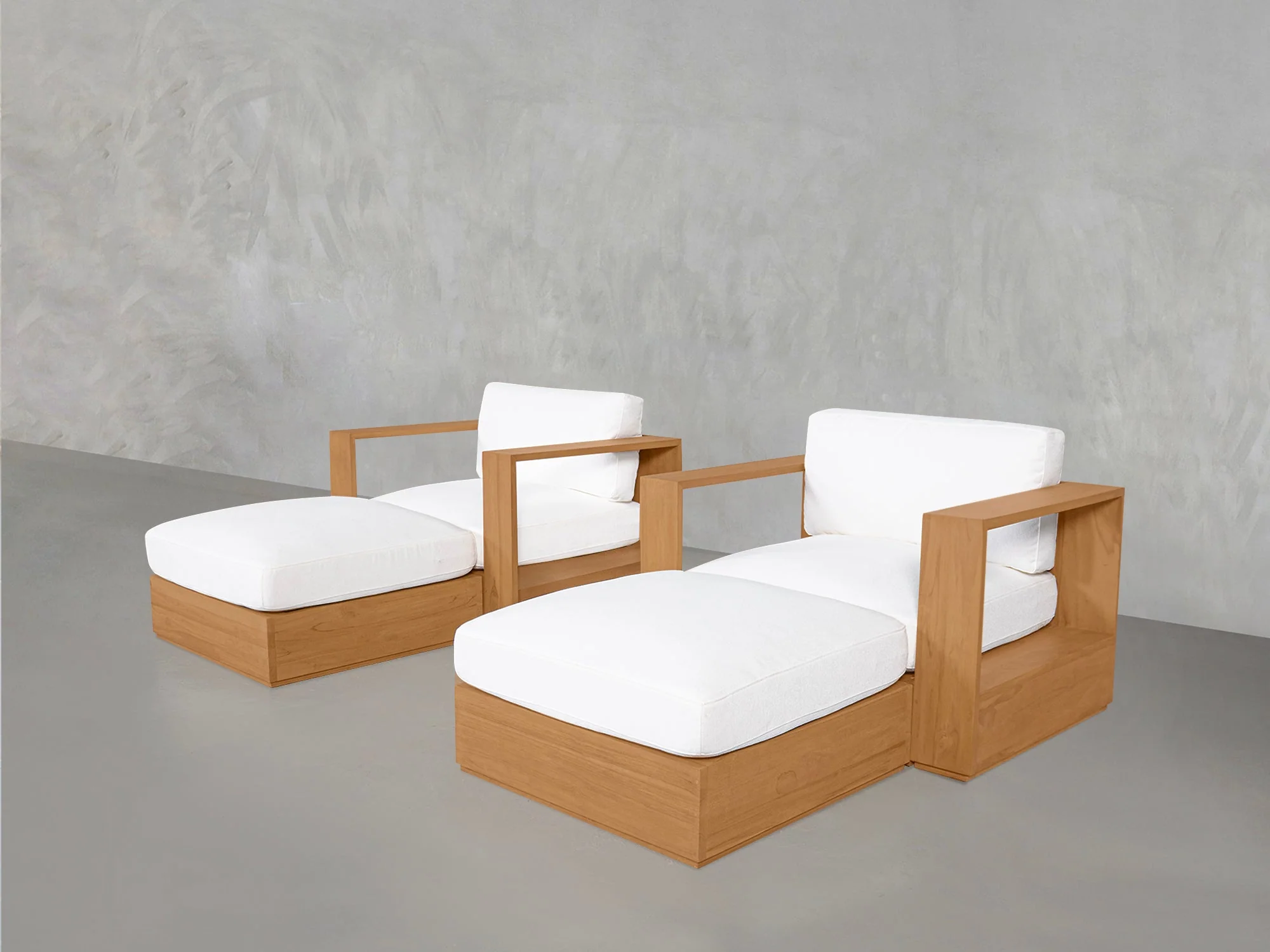 Double Armchairs with Ottomans Teak Outdoor