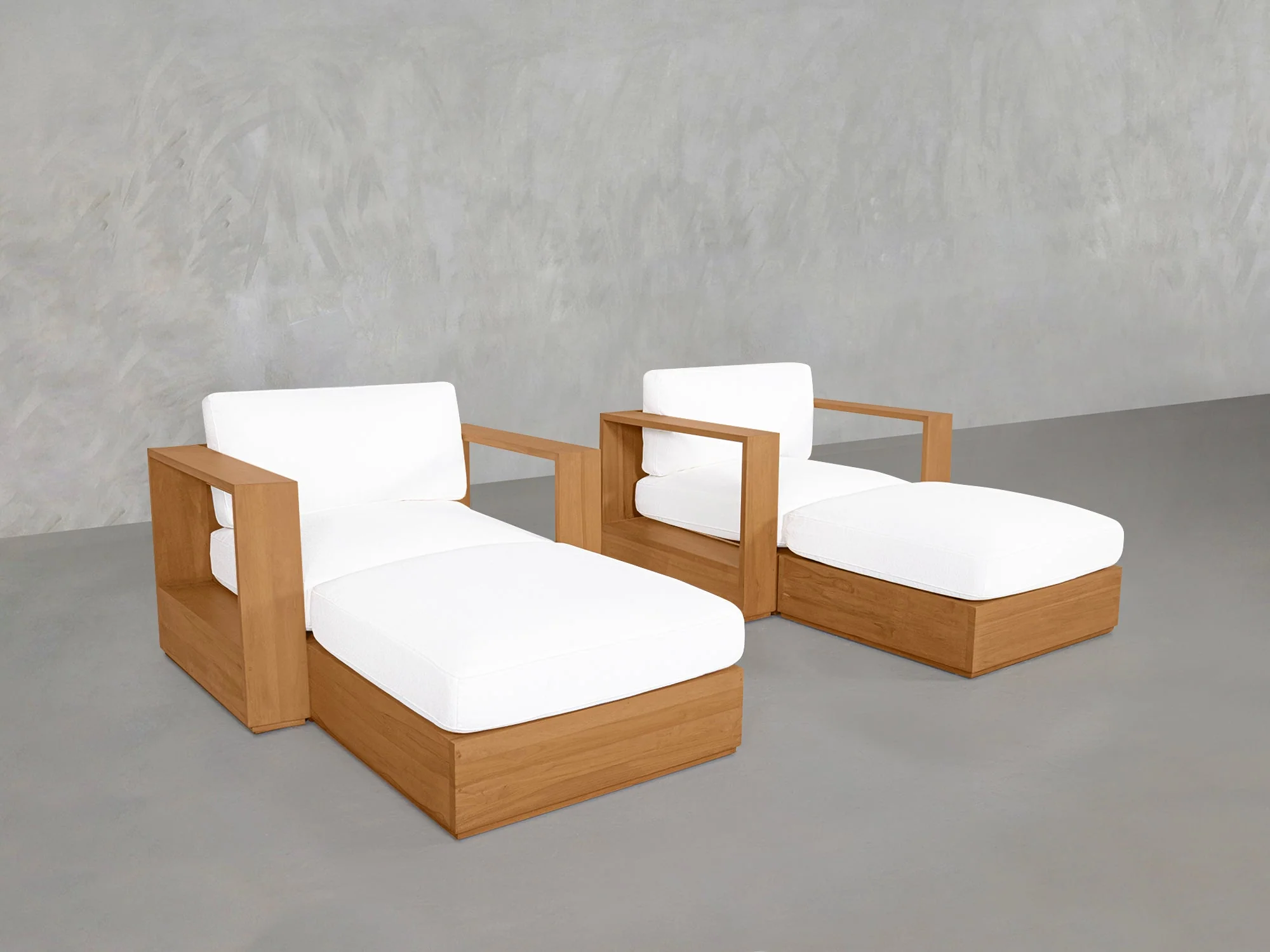 Double Armchairs with Ottomans Teak Outdoor