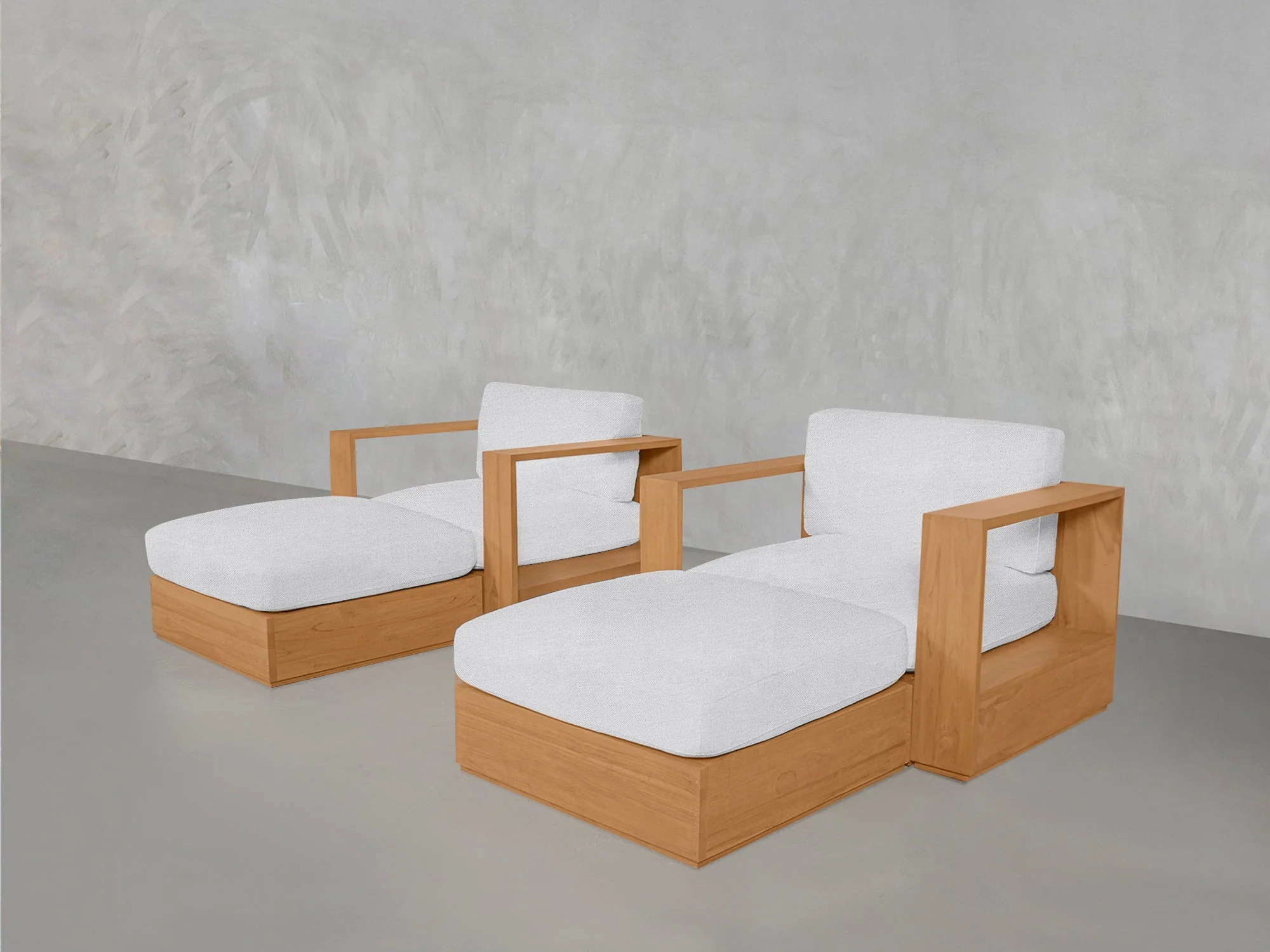 Double Armchairs with Ottomans Teak Outdoor