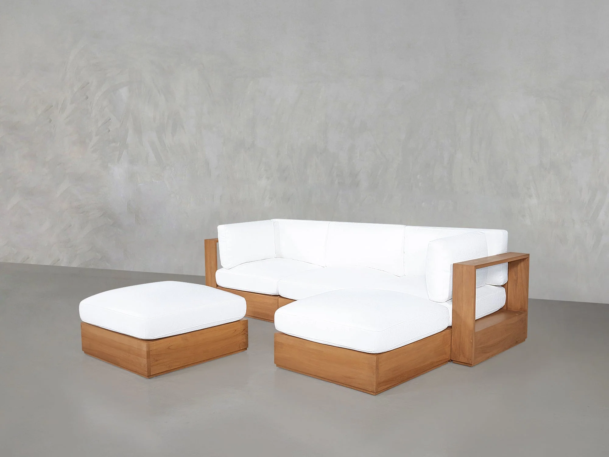 4-Seat Modular Chaise Sectional with Ottoman Teak Outdoor
