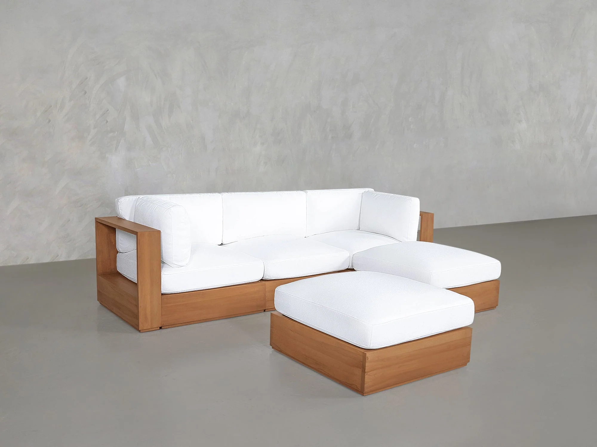 4-Seat Modular Chaise Sectional with Ottoman Teak Outdoor