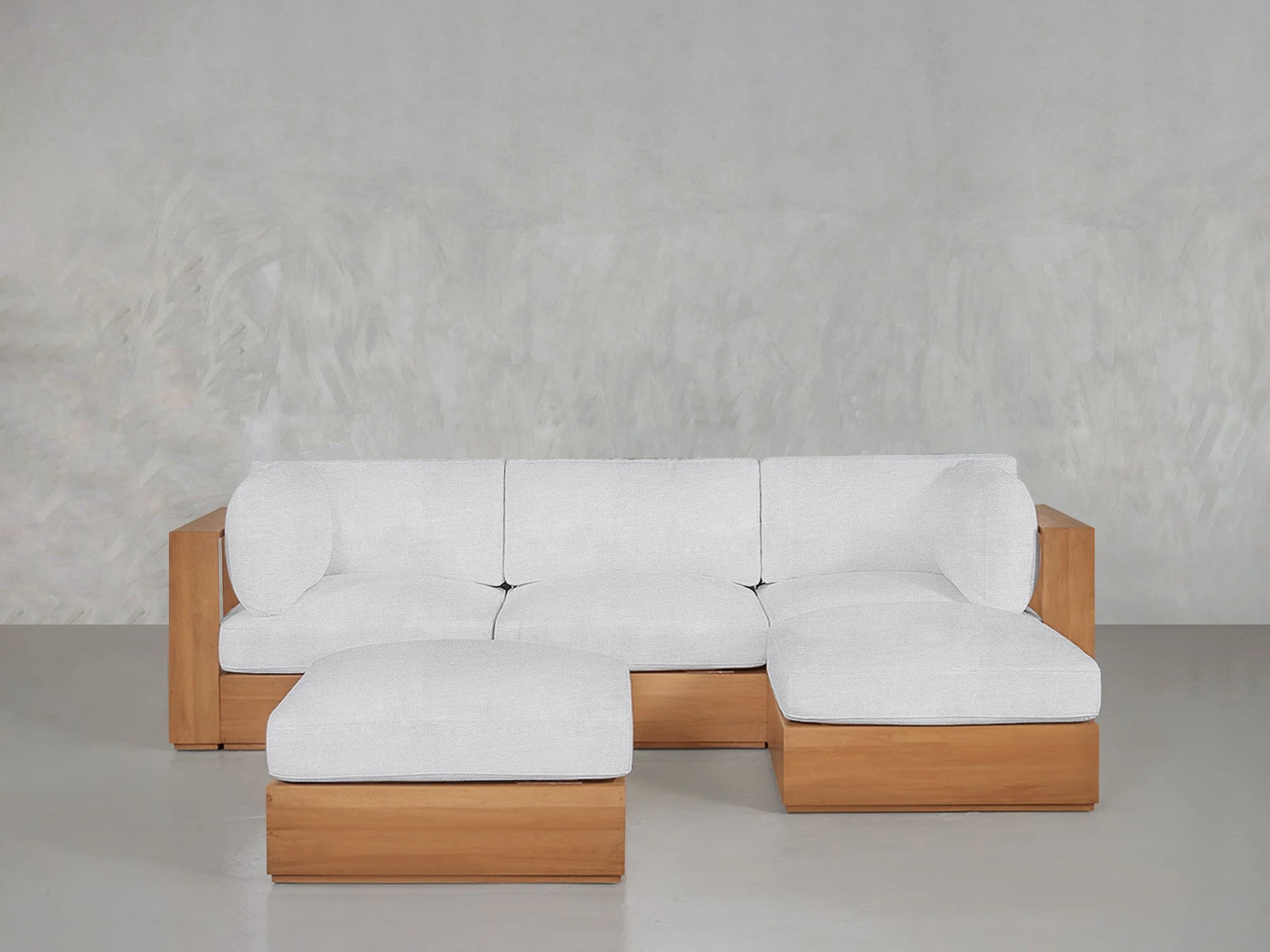 4-Seat Modular Chaise Sectional with Ottoman Teak Outdoor