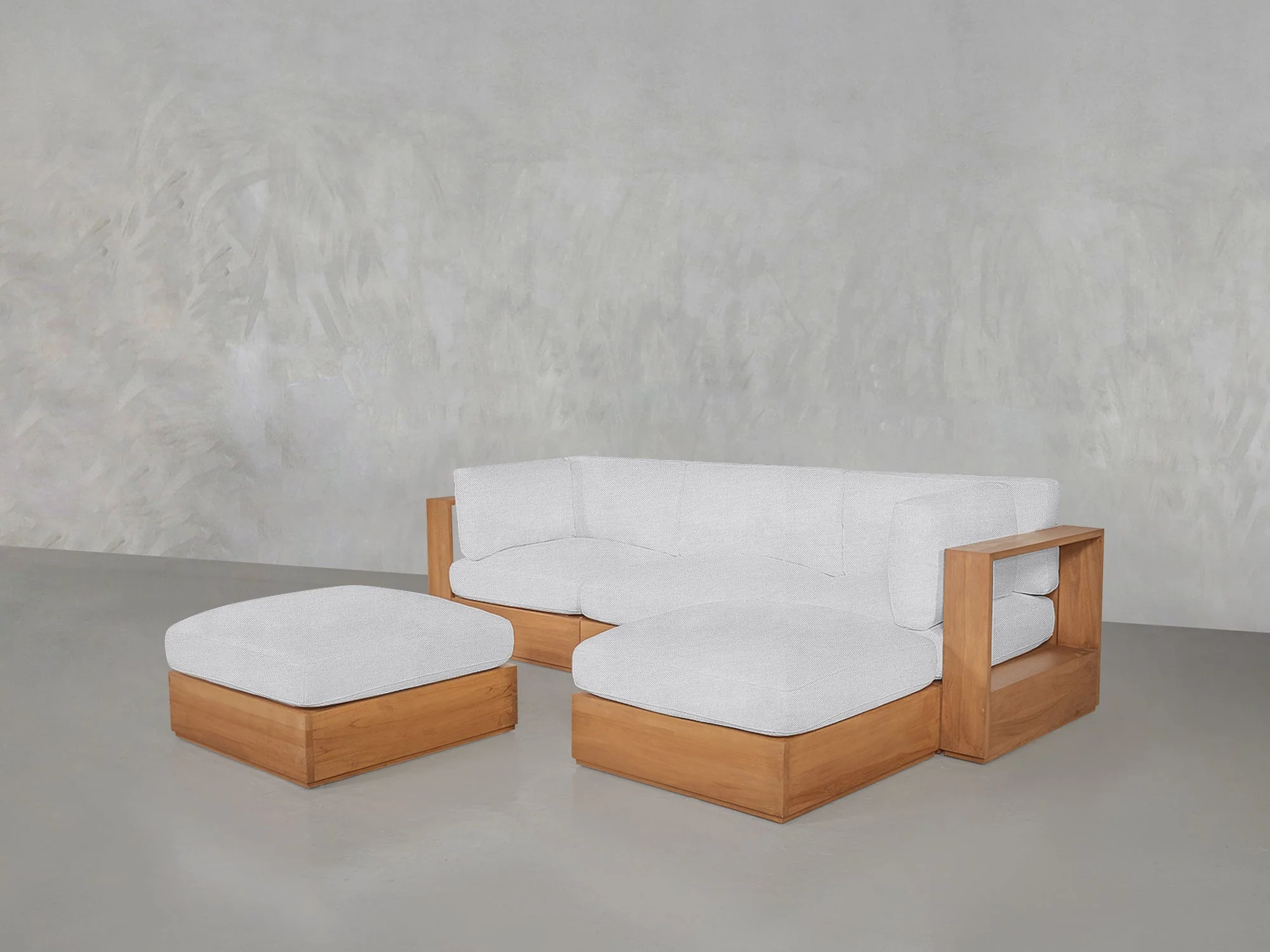 4-Seat Modular Chaise Sectional with Ottoman Teak Outdoor