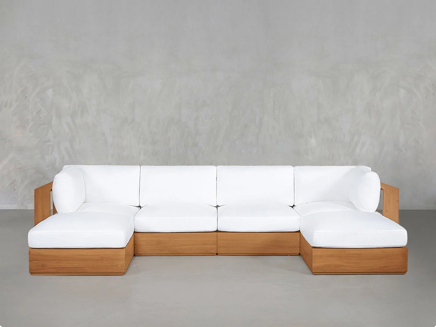 6-Seat Modular Double Chaise Sectional Teak Outdoor