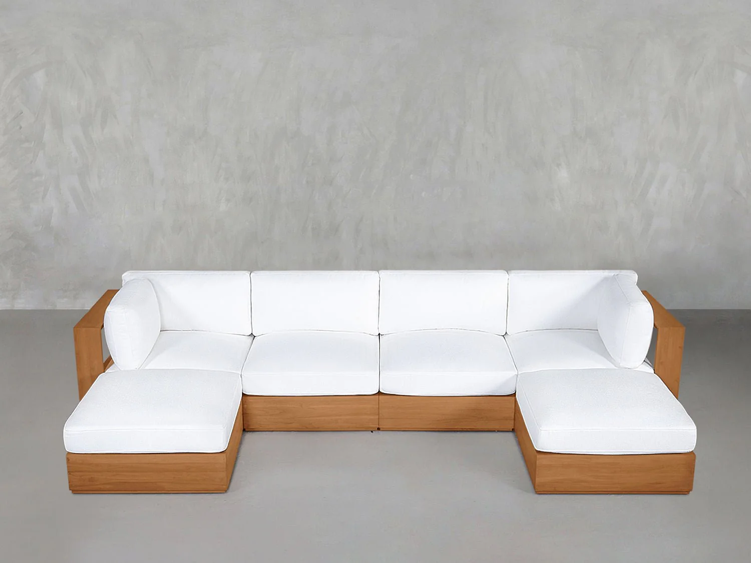 6-Seat Modular Double Chaise Sectional Teak Outdoor
