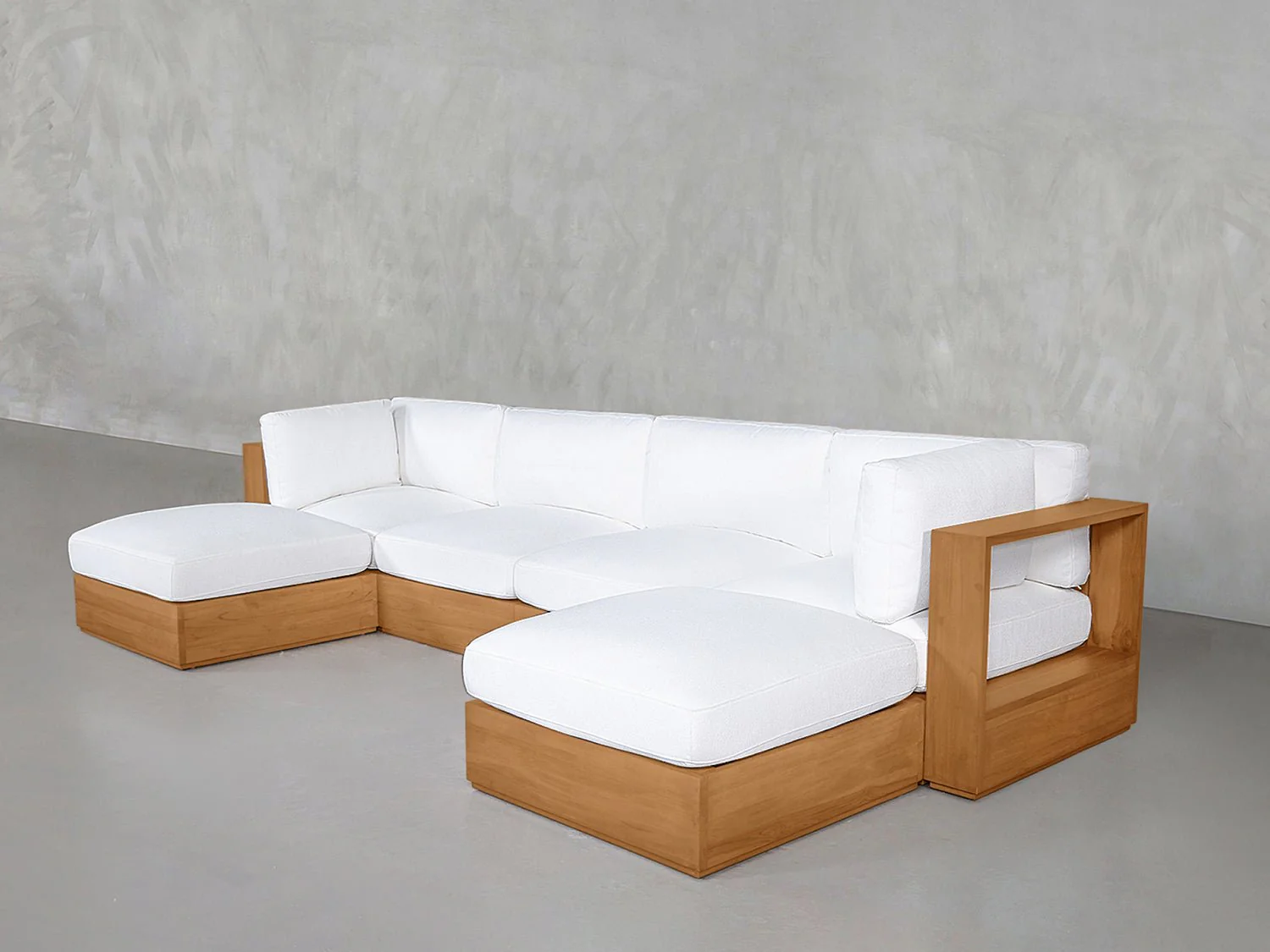 6-Seat Modular Double Chaise Sectional Teak Outdoor