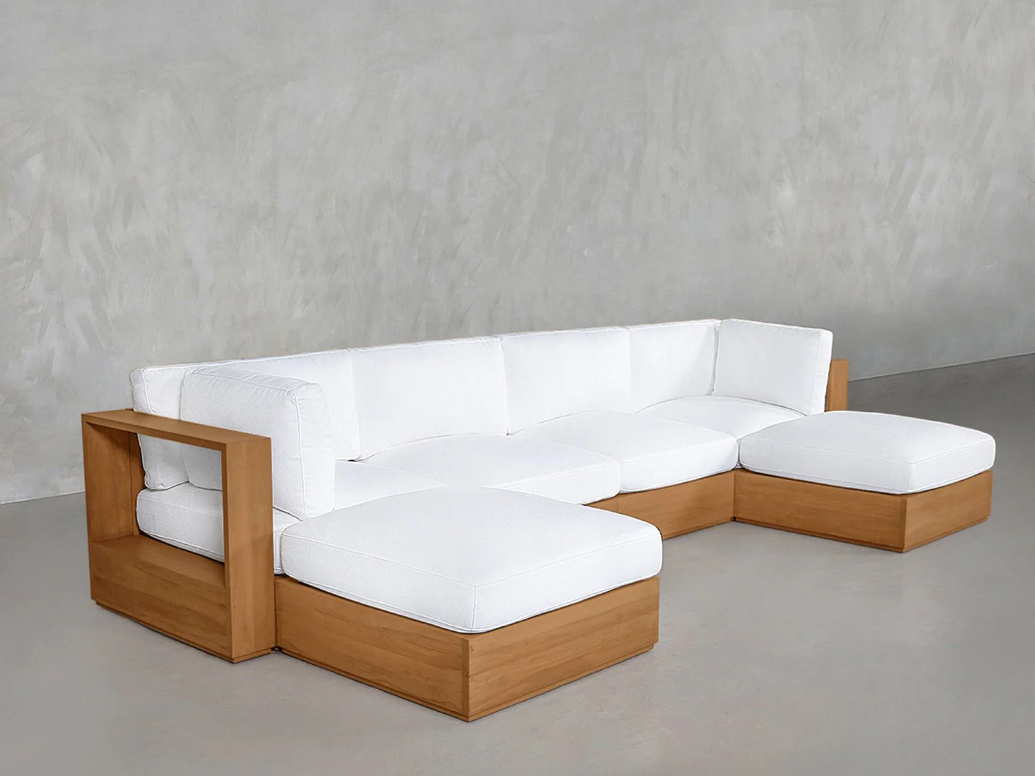 6-Seat Modular Double Chaise Sectional Teak Outdoor