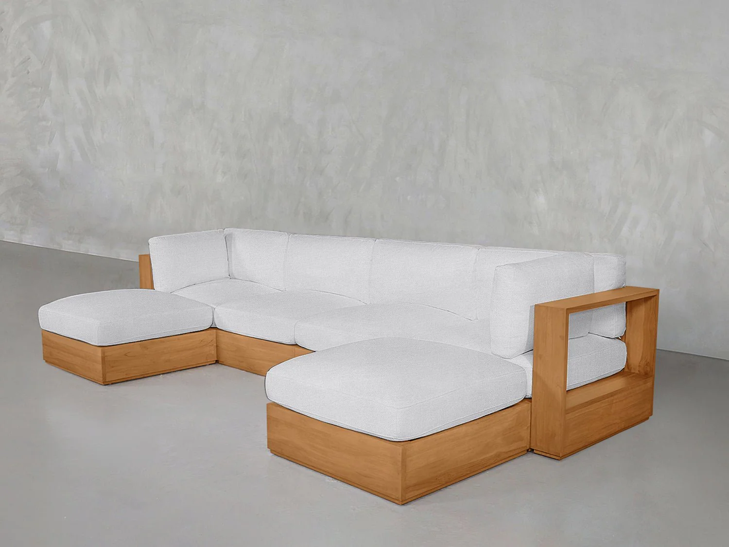 6-Seat Modular Double Chaise Sectional Teak Outdoor