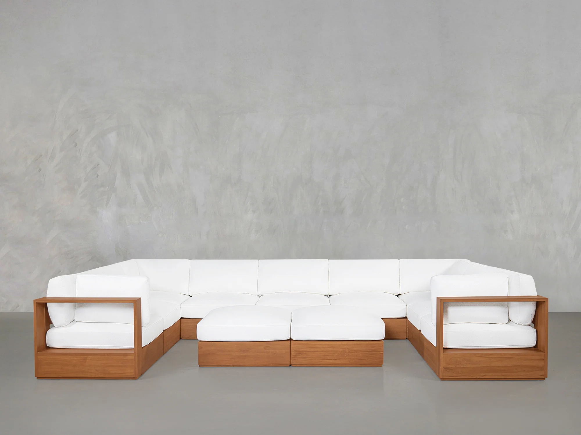 9-Seat Modular U-Sectional with Double Ottoman Teak Outdoor