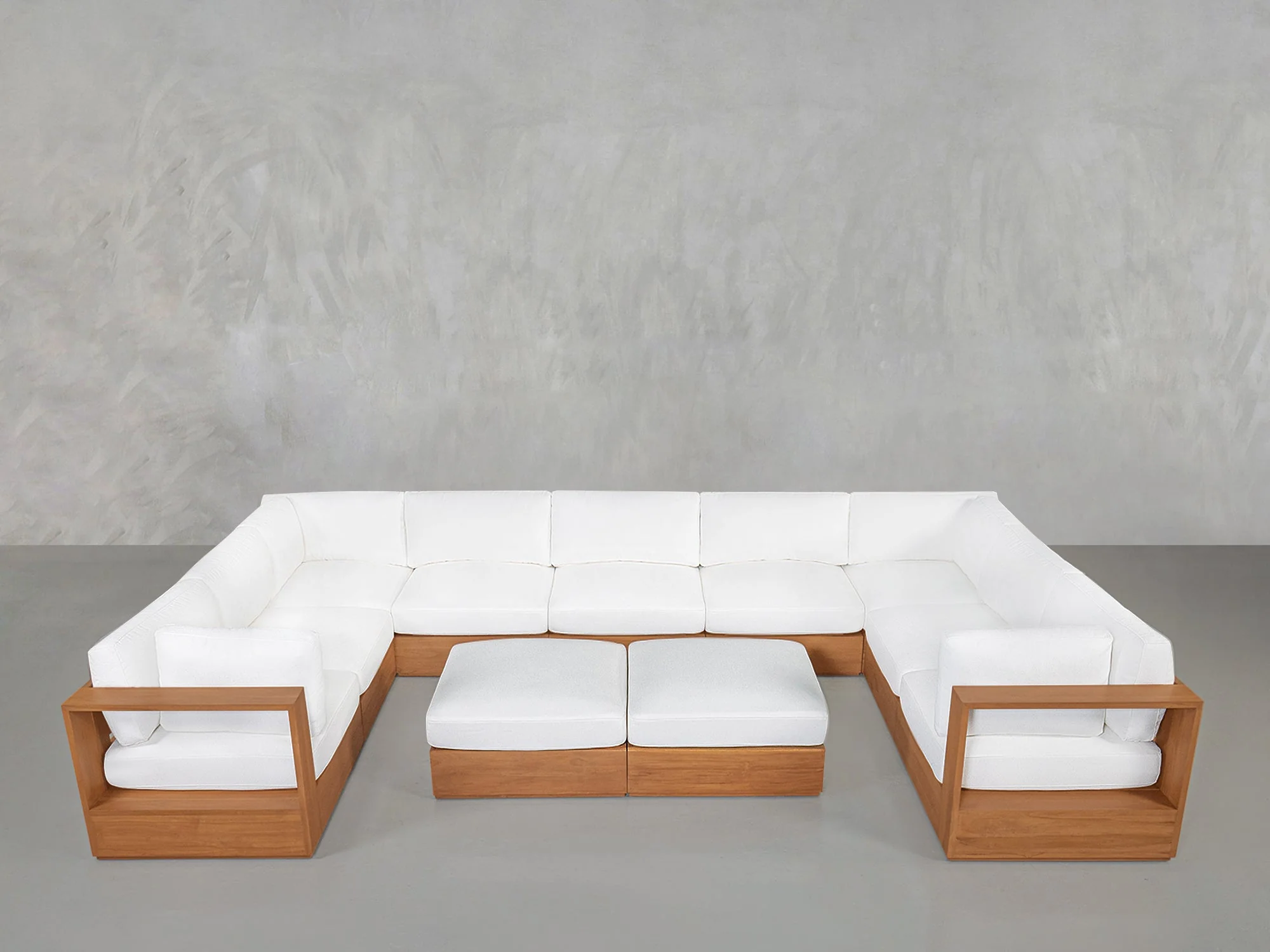 9-Seat Modular U-Sectional with Double Ottoman Teak Outdoor