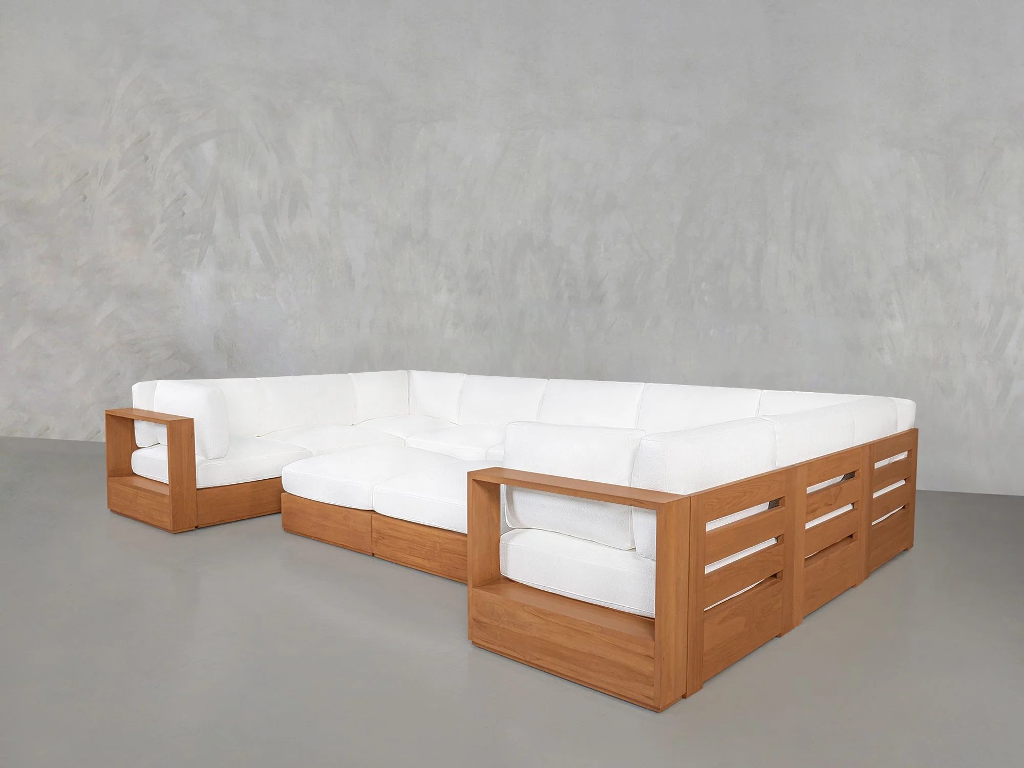 9-Seat Modular U-Sectional with Double Ottoman Teak Outdoor