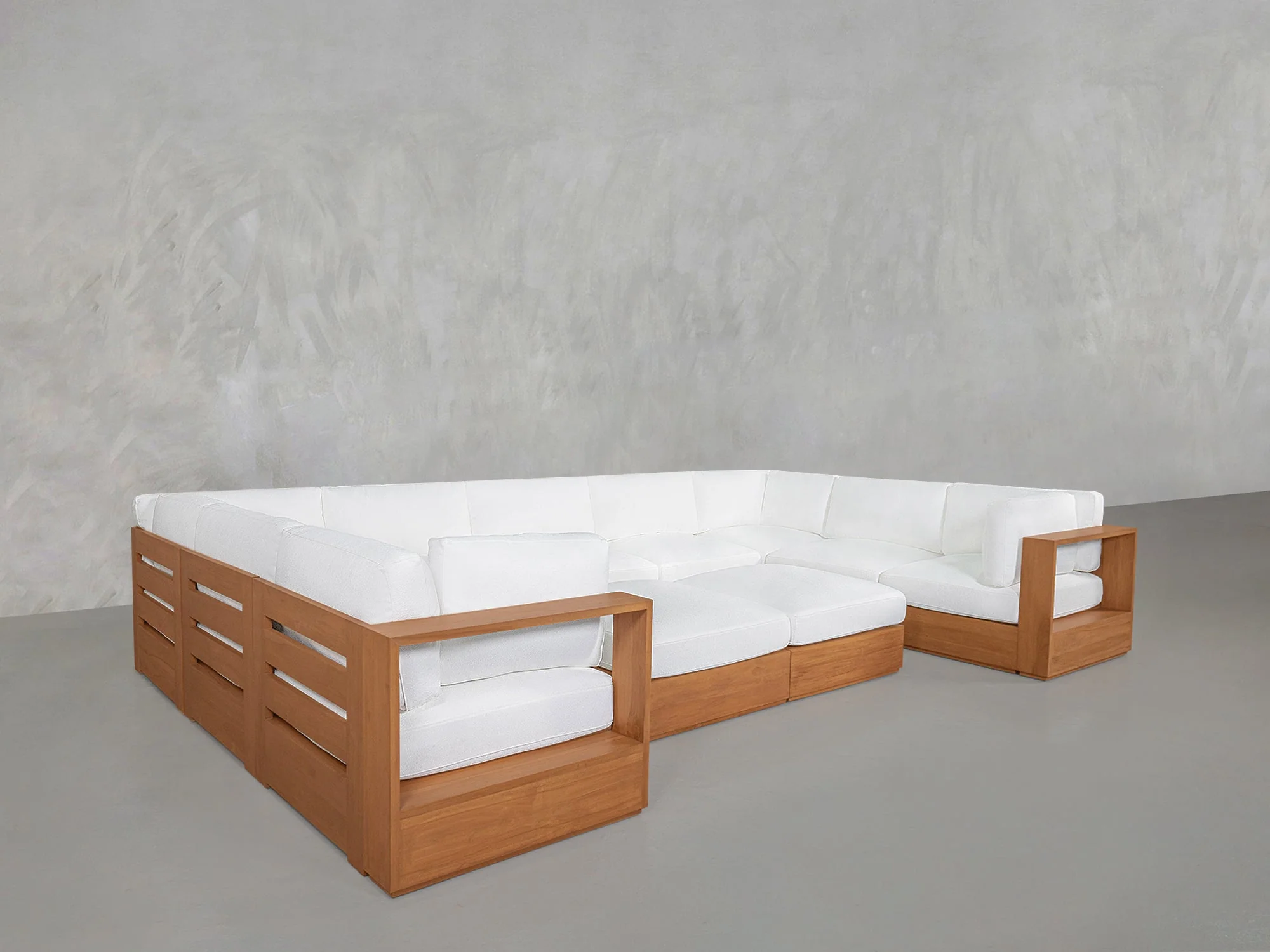 9-Seat Modular U-Sectional with Double Ottoman Teak Outdoor