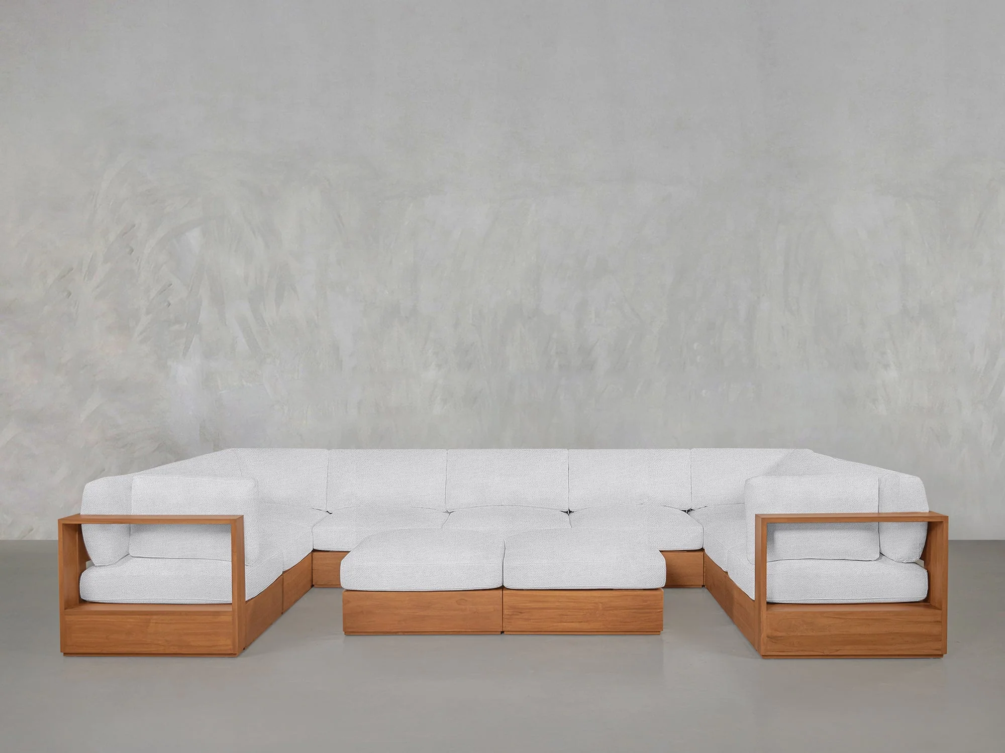 9-Seat Modular U-Sectional with Double Ottoman Teak Outdoor