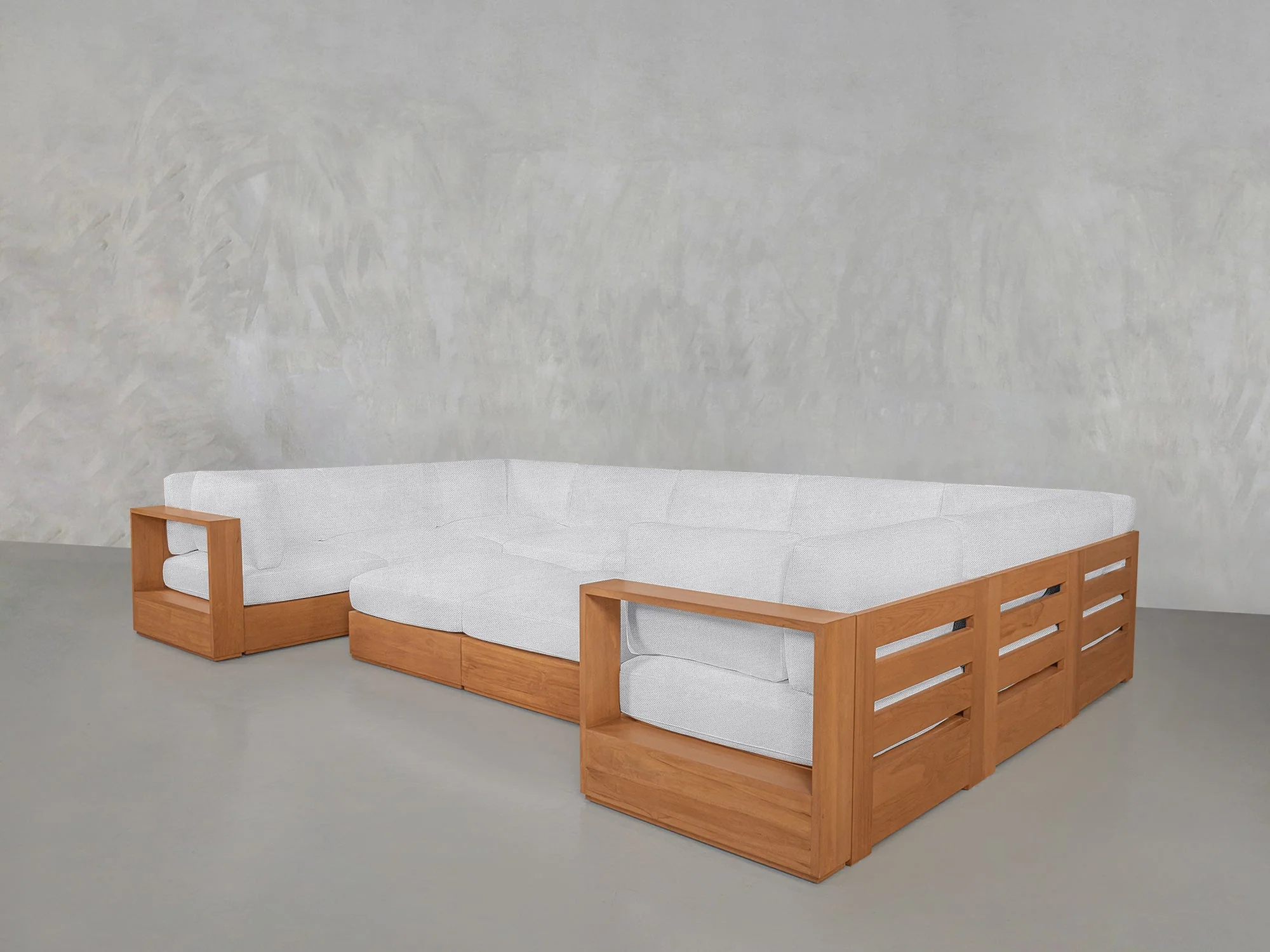 9-Seat Modular U-Sectional with Double Ottoman Teak Outdoor